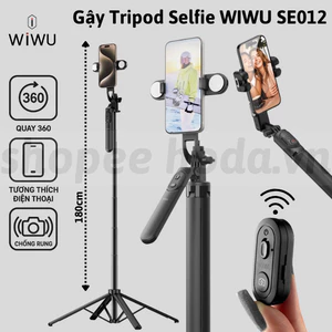 Gậy Chụp Ảnh Tripod WIWU Wi-SE012 - Chiều Dài 1.85m, Kèm 2 Đèn LED Trợ Sáng, Chân Đế 4 Càng Chống Rung Điều Khiển Blueto