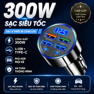 Tẩu Sạc Ô Tô Nhanh PD QC3.0,Tẩu Sạc Nhanh 6 Cổng USB C đa Năng,Màn hình kỹ thuật số LED,Cho Iphone Android Điện Thoại