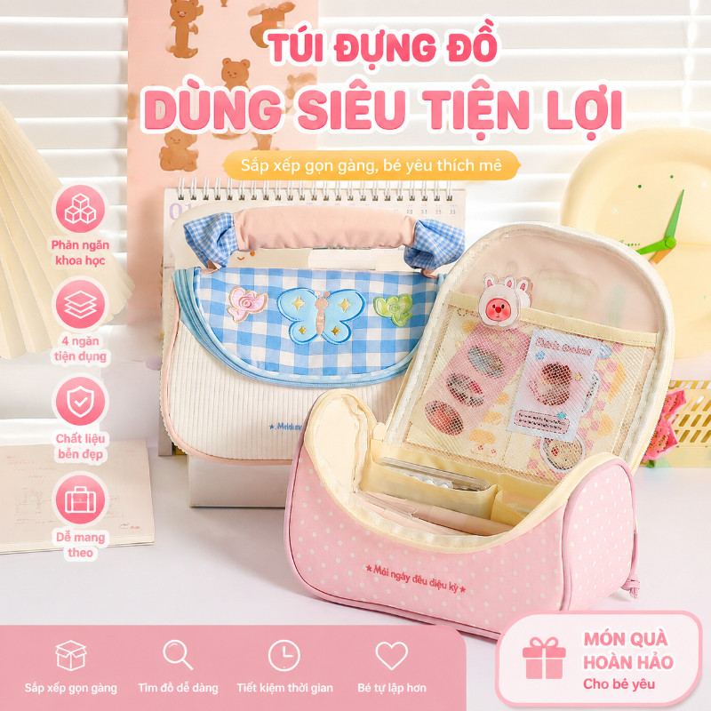 Túi đựng bút macaroon hoạt hình dễ thương, túi bút cầm tay dung tích lớn đựng bút tiện lợi