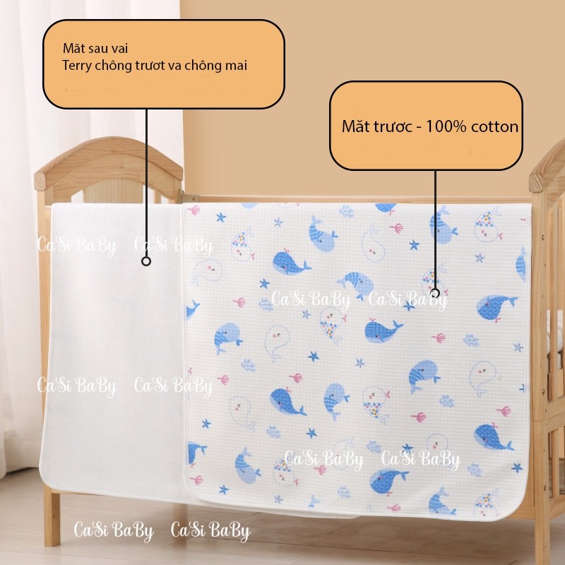 Tấm lót chống thấm cho bé 4 lớp cao cấp, miếng lót chống thấm cho bé thay tã bỉm size 50x70cm CaSi BaBy