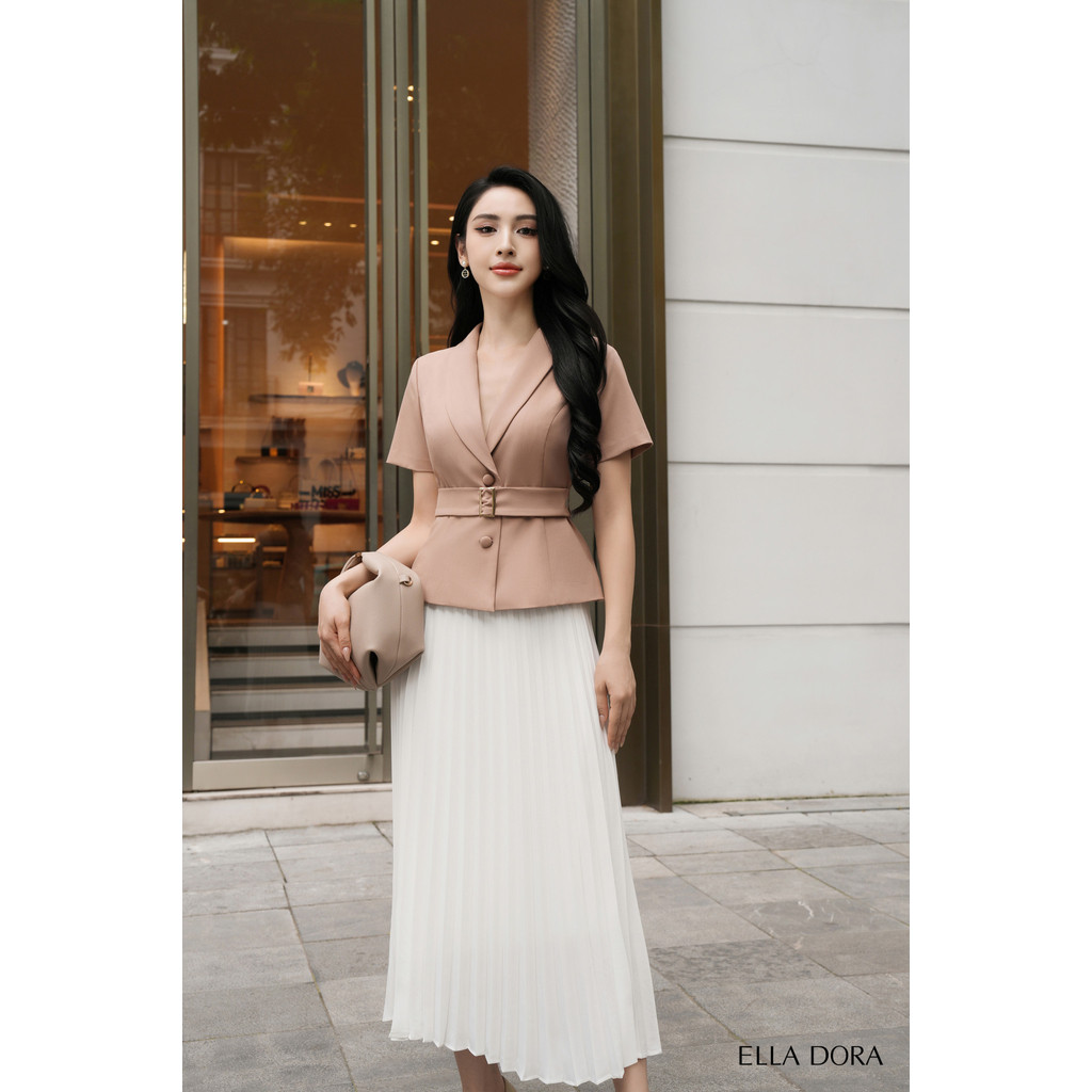 Áo kiểu công sở ELLA DORA thiết kế cổ tròn form thắt eo sang trọng thanh lịch 2 màu ĐEN/NÂU [AK21]