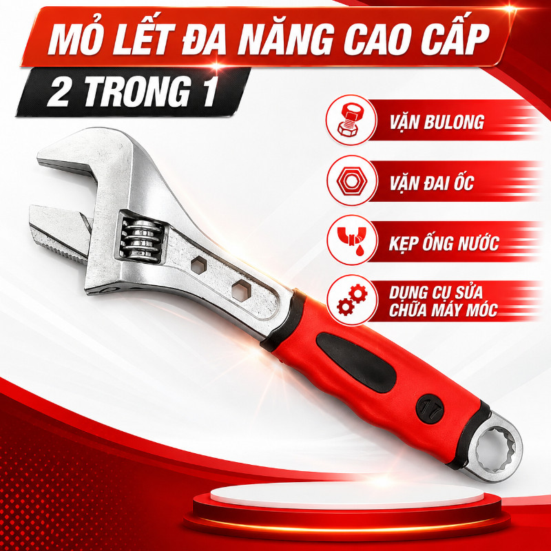 Mỏ Lết Đa Năng Cao Cấp 2 Trong 1, Cờ Lê Vặn Bulong, Đai Ốc, Kẹp Ống Nước, Dụng Cụ Sửa Chữa Máy Móc