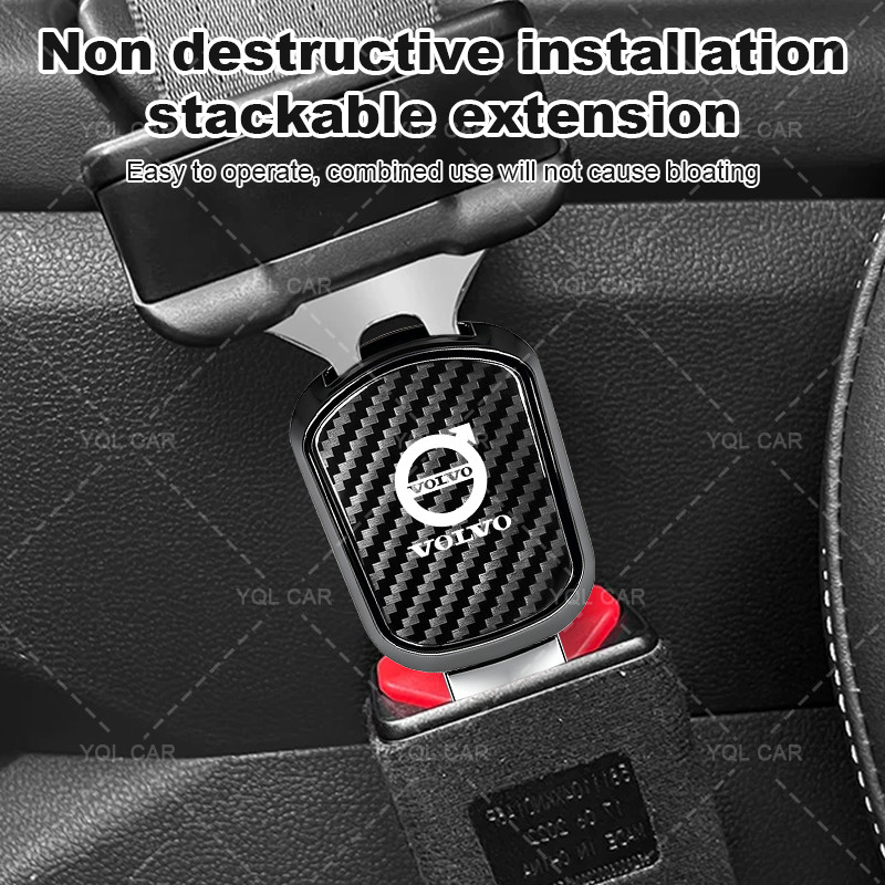 1 / 2 Chiếc Sợi Carbon Dây An Toàn Ô Tô Nối Dài Cắm Dây An Toàn Ô Tô Khóa Dày Cho Volvo XC90 XC70 XC60 V40 V50 V60 S50 S60 S70 S90