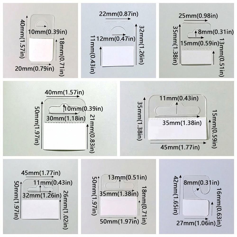 STWEEKAM 100 CÁI Thẻ treo bằng nhựa, Tab treo bằng nhựa PET trong suốt, tiện lợi với lỗ khe cắm Cửa hàng tự dính hạng nặng Tab treo Gói hàng hóa