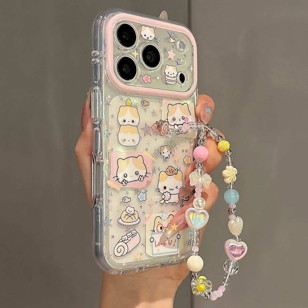 Ốp điện thoại Acrylic Star Cat Chain cho iPhone 17 Pro Max 16 15 Pro Max Vỏ bảo vệ chống sốc