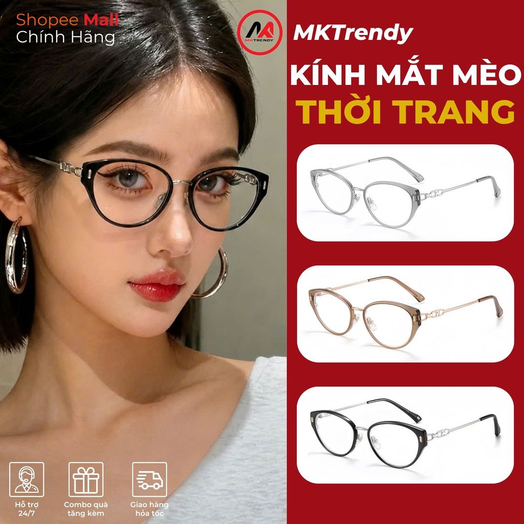 Kính mắt mèo nữ MKTRENDY gọng kim loại chống ánh sáng xanh chống tia UV thời trang K23