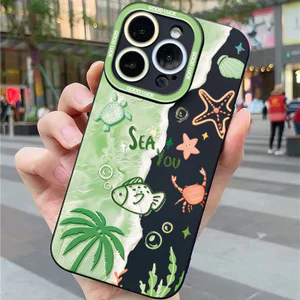 Ốp lưng iPhone silicon mềm bảo vệ máy ảnh bãi biển màu xanh lá cây - iP 7/8/11/12/13/14/15/16/17/Plus/Air/Pro/Max