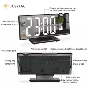 JCSYFAC 180° Cánh Tay Chiếu Báo Động Clo Thời Gian Nhiệt Độ USB Cắm Báo Động Kỹ Thuật Số Clo Ngáy Bàn Clo 12 / 24H Máy Chiếu LED Clo Mới