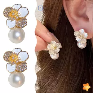 1 Cặp Bông Tai Mặt Dây Chuyền Ngọc Trai Men Hoa Ngọt Ngào Cho Nữ Bé Gái Phụ Kiện Trang Sức Thời Trang Cá Tính Bông Tai Đa Năng Mới