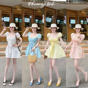 ĐẦM THÔ THÊU VIỀN REN TAY PHỒNG BYJOLIE