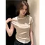 American Retro Hot Girl Style Giả hai mảnh Khâu cổ tròn ngắn tay Áo thun nữ thiết kế Niche Slimer Look Casual Top