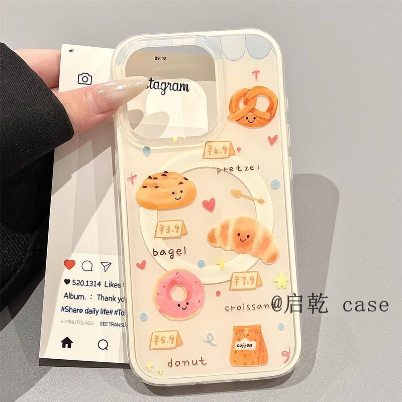 Lắc Happy Croissant Từ Tính Apple 16promax Ốp Lưng Điện Thoại 15 / 13 / 14Plus / 12 Nữ 11 / 8 Dễ Thương x