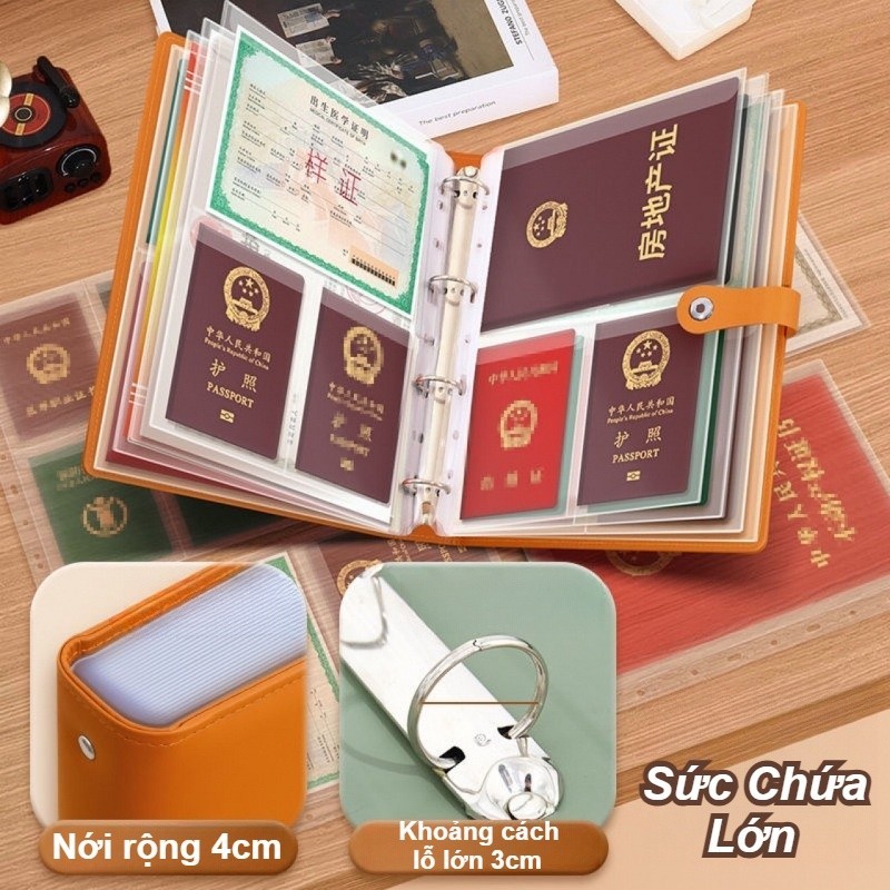 Sổ Còng Da PU Cao Cấp Chống Nước Bụi Khóa Kéo+Nam Châm Vòng KL Lớn Nhiều Ngăn PVC Đựng Hồ Sơ A4