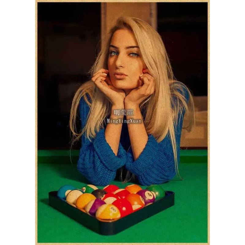 Retro Bida Gợi Cảm Làm Đẹp Không Khung Chống Thấm Nước Tranh Core, Snooker Thẩm Mỹ Treo Tường Poster Cho Bida Hall Bar Trang Trí Câu Lạc Bộ