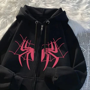Áo Hoodie màu đen đẹp trai VN, Phong cách Mỹ, Chất lượng cao, Unisex, Thích hợp cho mùa thu đông, Họa tiết nhện, Áo len Cardigan có dây kéo đầy đủ, Thời trang.