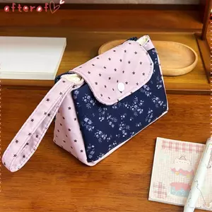 Túi xách AFTEROF, Túi trang điểm vải Canvas hoa màu tím, Túi đựng mỹ phẩm dung tích lớn ba lớp đa chức năng
