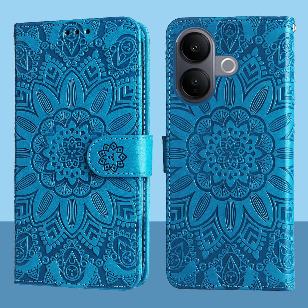 Ví da từ tính Flip Case cho Vivo V60 Lite 5G 4G Vỏ điện thoại hoa hướng dương dập nổi