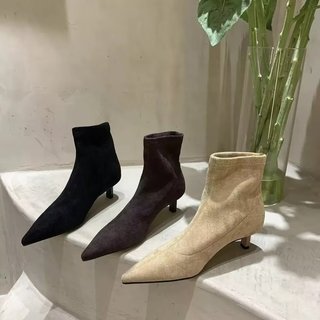 Giày Bốt Ngắn Nữ Mũi Nhọn Stiletto Gót Chân Slip-On Thời Trang Slimm