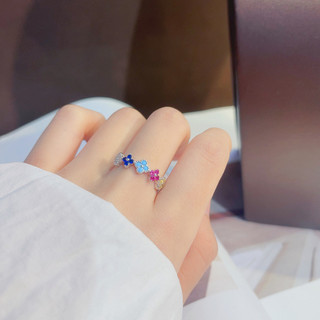 Nhẫn bạc nữ S925 với thiết kế cỏ bốn lá zircon, phong cách retro ngọt ngào cho mùa hè
