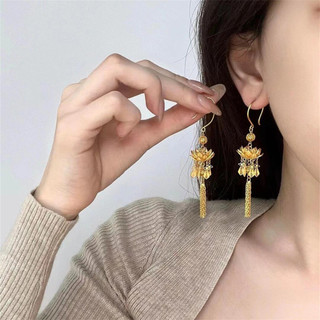 Bông Tai Sen Dài Nữ Phong Cách Sang Trọng Tinh Tế, Ánh Sáng Tuyệt Đẹp - Golden Feel