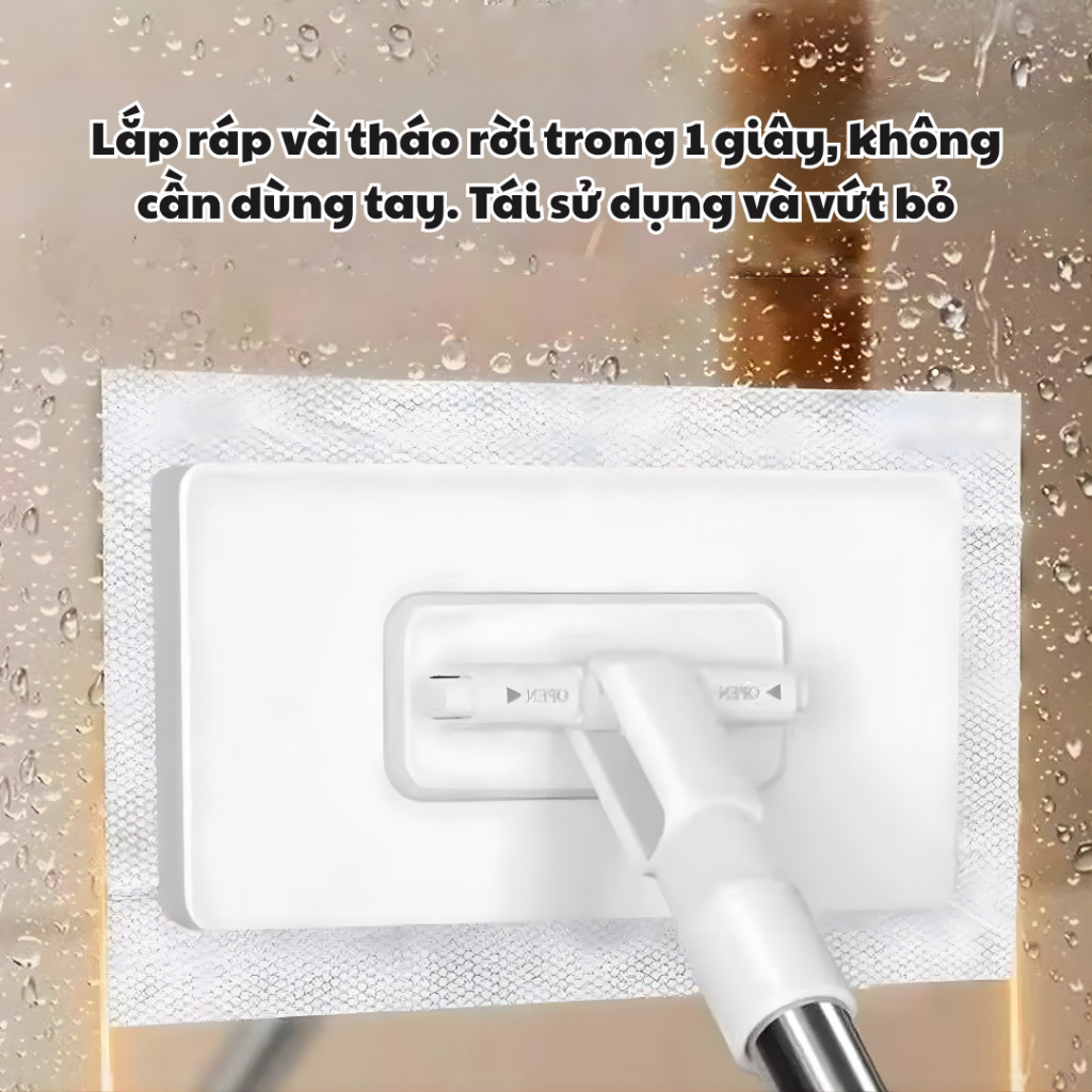 Cây Lau Nhà Kẹp Khăn Với Đầu Xoay 360°  Tiện Lợi Lau Sạch Mọi Ngóc Ngách, Tặng Kèm 2 Khăn