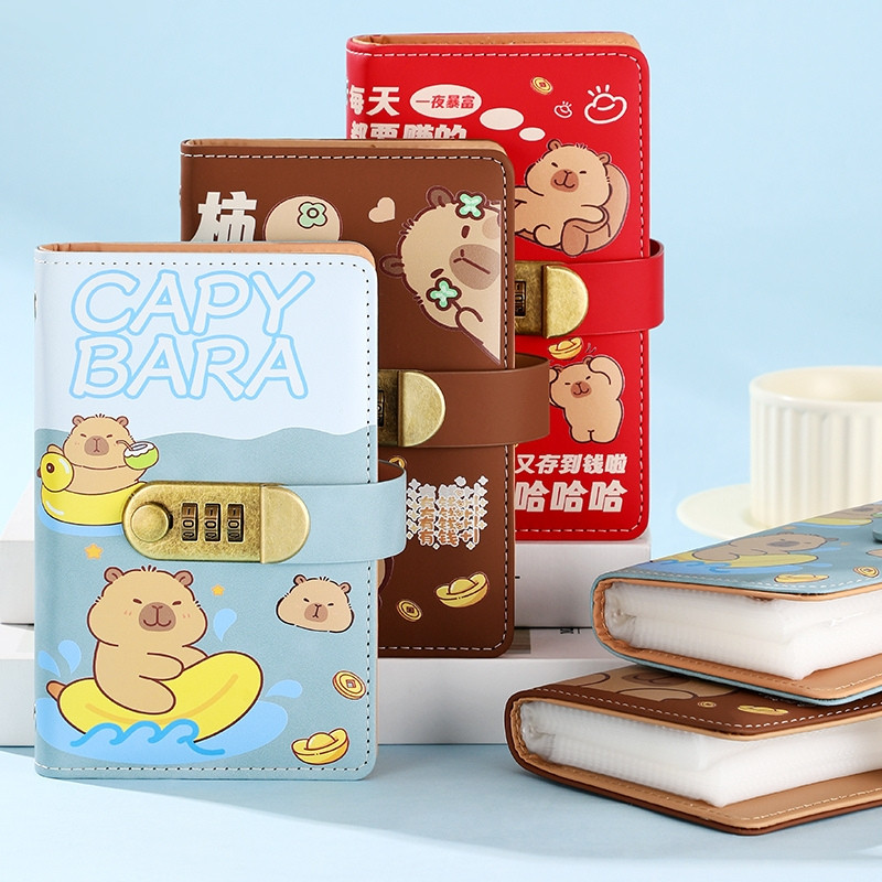 Sổ Tiết Kiệm Đựng Tiền Capybara Bìa Da PU Cao Cấp – Sổ Quản Lý Chi Tiêu 100 Trang Khóa Mật Mã Cute