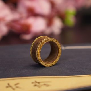 Nhẫn Trầm Càng Long - Bọc Vàng 8K - Trầm Hương Tự Nhiên  - đeo ngón cái - Đo size Nhẫn theo ảnh
