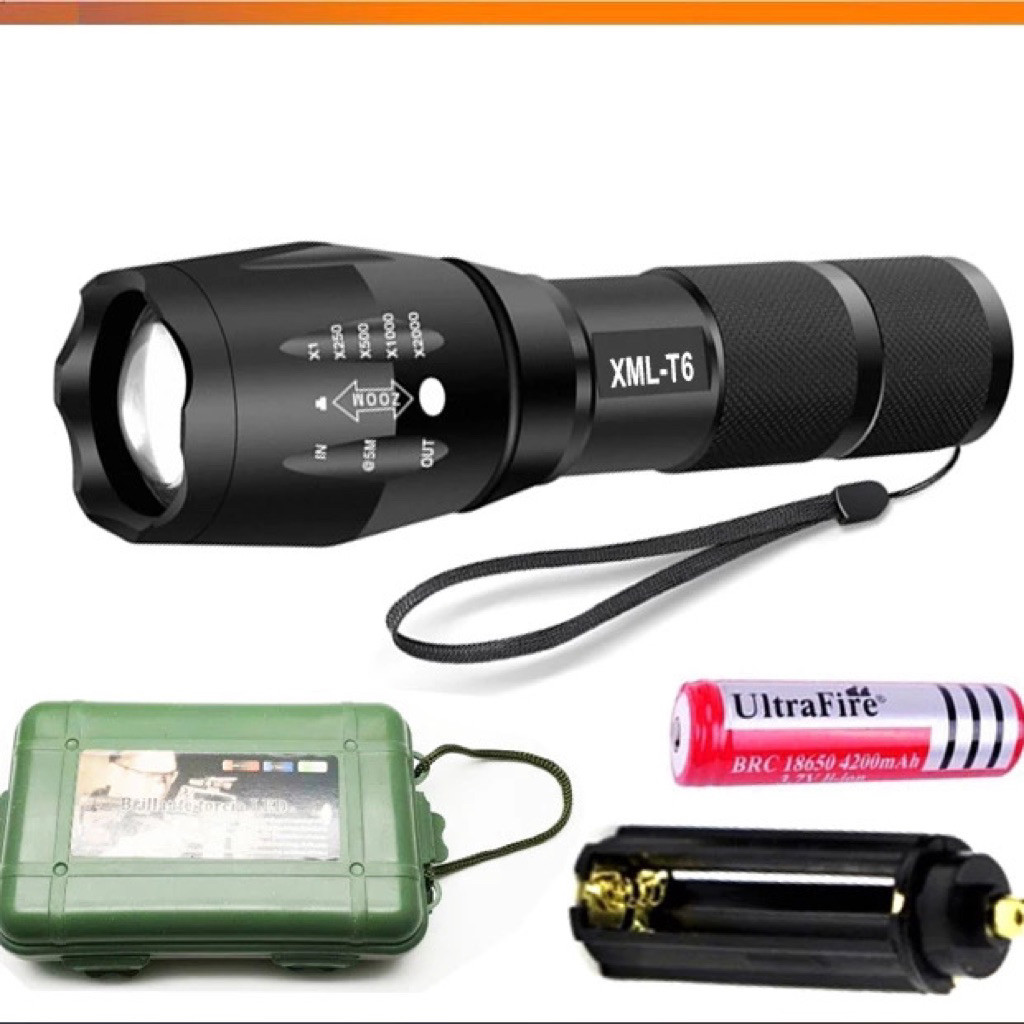 Đèn pin siêu sáng T6 đủ bộ siêu sáng chiếu tầm xa hơn 100 mét đa năng kháng nước dòng IPX8