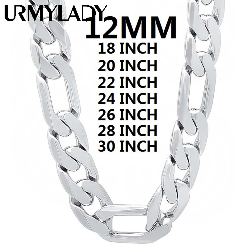 Vòng cổ bạc 925 cổ điển cho nam, đường kính 12mm, dây từ 18 đến 30 inch - Trang sức thời trang