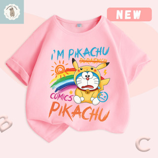 Áo thun ngắn tay in hình Doraemon một mặt dành cho bé gái, đa năng, thoải mái và thoáng khí, thích hợp mặc ngoài