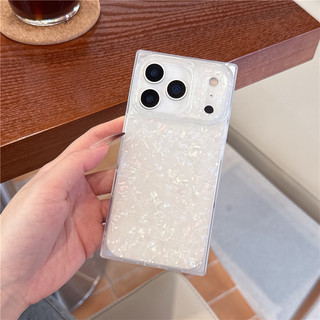 Ốp điện thoại hình vuông họa tiết vỏ sáng bóng thời trang sang trọng cho iPhone 17 16 15 13 14 Pro Max 17PM