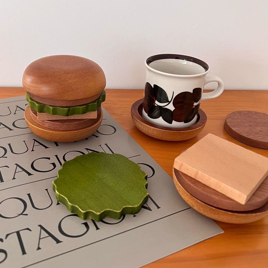 Hamburger Coaster Gỗ Bắc Âu Sáng Tạo Gỗ Chắc Chắn Burger Trà Thảm Lưu Trữ Nhà Đồ Trang Trí Đa Năng