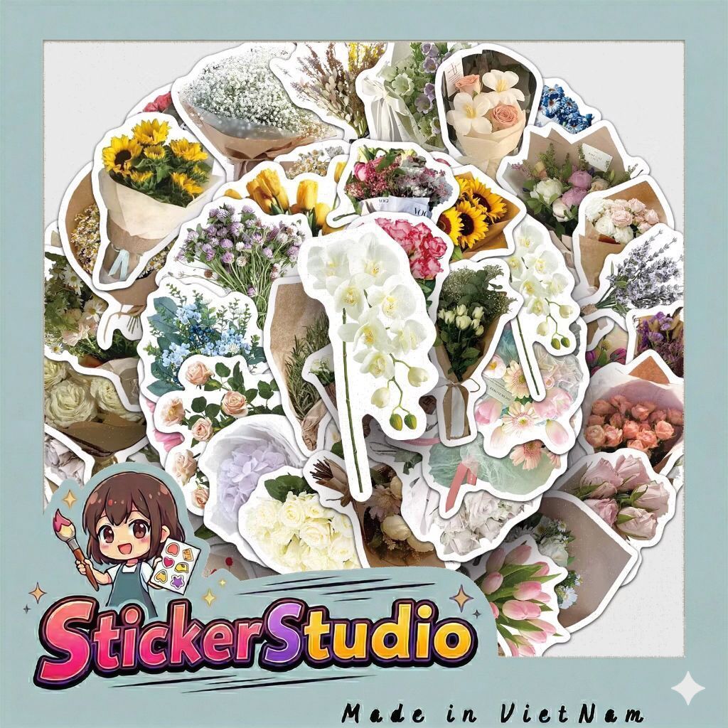 sticker bó hoa xinh tươi