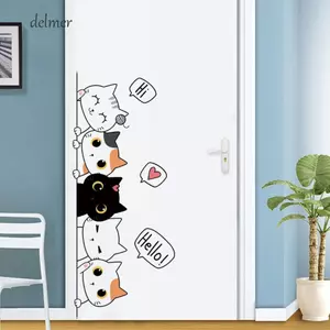 Nhãn dán tường mèo DELMER, Đề can dán tường dễ thương PVC, Trang trí nội thất Chống thấm nước Giấy dán tường sáng tạo Tủ quần áo