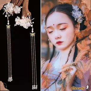 Kẹp tóc trang trí Trung Quốc CHEESELY, Mũ tua rua hợp kim phong cách Trung Quốc, Kẹp tóc cổ hình con bướm nhiều màu