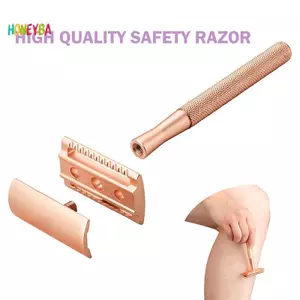 < Honeyba > Dao cạo an toàn hai cạnh cổ điển dành cho nam cạo râu & nữ Máy cạo râu thủ công có dao thay thế và giá đỡ đẹp