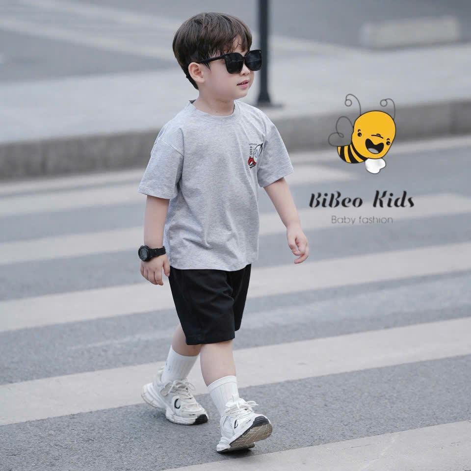Bộ quần áo IN SIÊU NHÂN ĐIỆN QUANG áo xám quần Kaki đen cho bé trai , Quần áo chất COTTON mềm thoải mái cho bé
