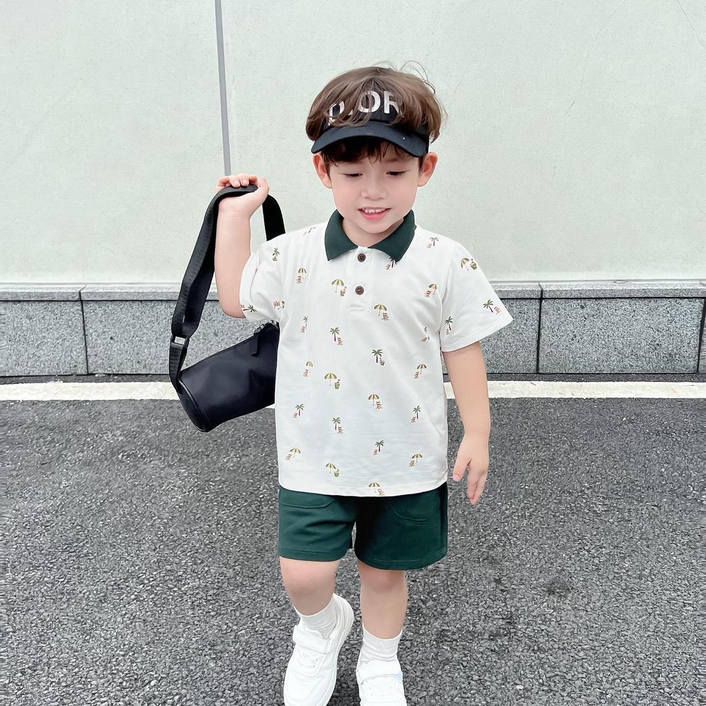 Bộ quần áo Polo In hình CÂY DỪA QUẦN XANH cho bé yêu, cotton mềm mát