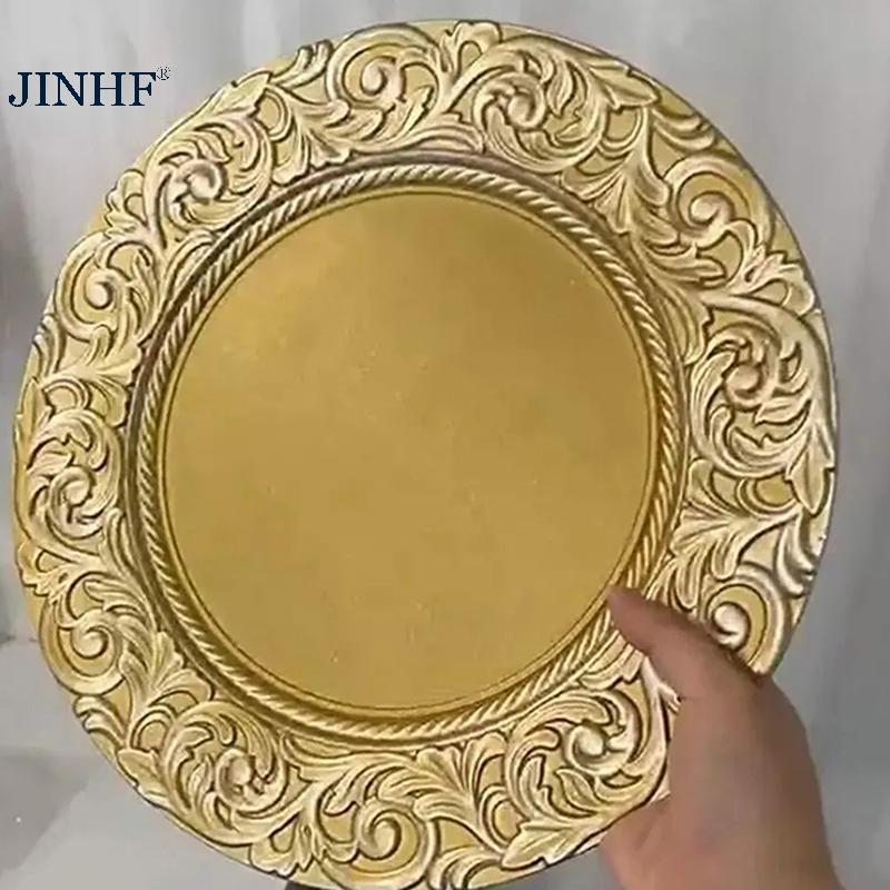 JINHF Đảng Vàng Đĩa Sạc Nhựa Phục Vụ Cho Nhà Hàng Tiệc Cưới Ngày Lễ Trang Trí Bàn Nhẹ HOT