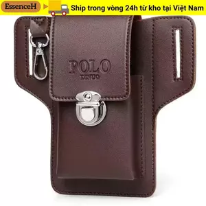 Thắt lưng nam ESSENCEH, Thắt lưng điện thoại PU màu trơn, Túi da cổ điển