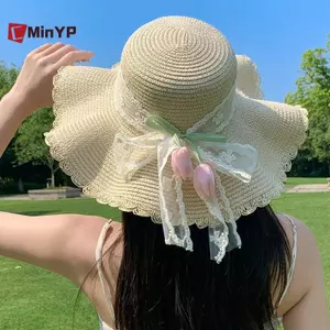 CMinYP Có Thể Gập Lại Mùa Hè Rơm Mũ Đi Biển Vành Rộng Chống Tia UV Cho Nữ Nhẹ Ngoài Trời Ngày Lễ Mũ Vinh Quang