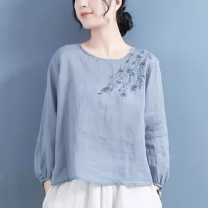 Áo thun Ma Nguyên Nữ Mùa Hè Mới Thời Trang Dáng Rộng Thêu Top Nữ