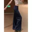Phong cách mới Phong cách Hàn Quốc phù hợp Phong cách lười biếng Slimer Look Casual Màu xanh hải quân Chấm bi Quần loe Trous