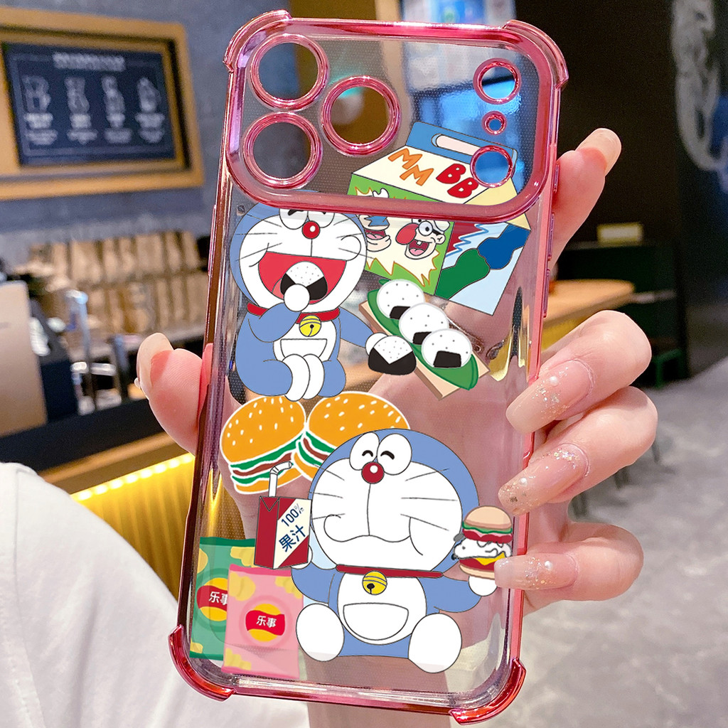 Tương thích với iPhone 17 16 15 Pro Max 14 Plus 13 12 11 XR XS Doremon Vỏ mạ trong suốt Vỏ chống rơi