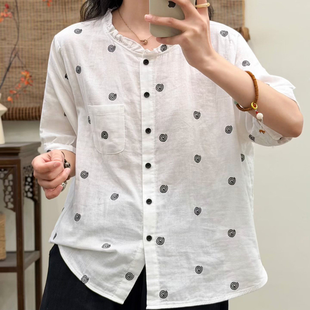 [Sẵn Sàng] Áo Sơ Mi Nữ Cotton Cao Cấp Chấm Bi, Cổ Đức, Mỏng, Giảm Tuổi, Đa Năng