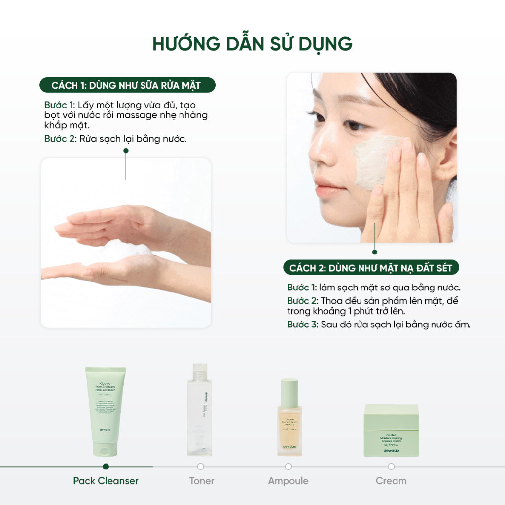 Mặt Nạ Rửa Mặt 2 In 1 Làm Sạch Sâu Cho Da Dầu Mụn Nhạy Cảm Dewdap Cicatea Pore & Sebum Pack Cleanser 150ml | BigBuy360 - bigbuy360.vn