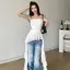 Áo không đều dành cho nữ Mùa hè Chắc chắn quây Ruffles Ngày lễ sang trọng Áo mới
