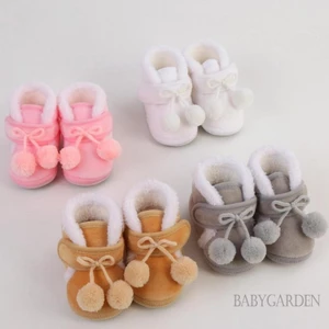 Trẻ Sơ Sinh Bé Gái Mờ Booties Dễ Thương Nơ Trang Trí Chống Trơn Trượt Ấm Áp Giày Đi Bộ Đầu Tiên