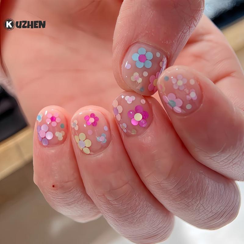 KUZHEN 12 Lưới Tròn Và Nhiều Màu Sắc Móng Tay Lấp Lánh Với Hoa Thiết Kế Cho DIY Art HOT