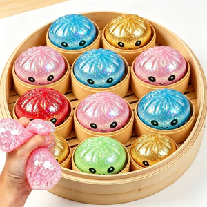 Đồ chơi Squishy hấp thạch lấp lánh 8,5cm có hộp hấp, Đồ chơi thần tài giảm lo âu, 1-4 chiếc Màu sắc ngẫu nhiên
